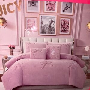 Juicy Couture Blush Pink Comforter Set🎀Ribbon🎀QUEEN